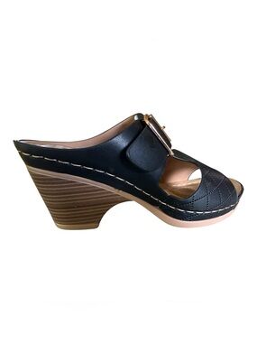 Henry Ferrera Black Wedge Sandals 6.5 NIB